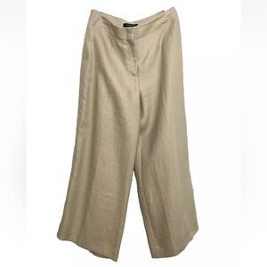 Lafayette 148 New York Linen Beige Pants Wide-Leg Cropped Size-6 NWT $298